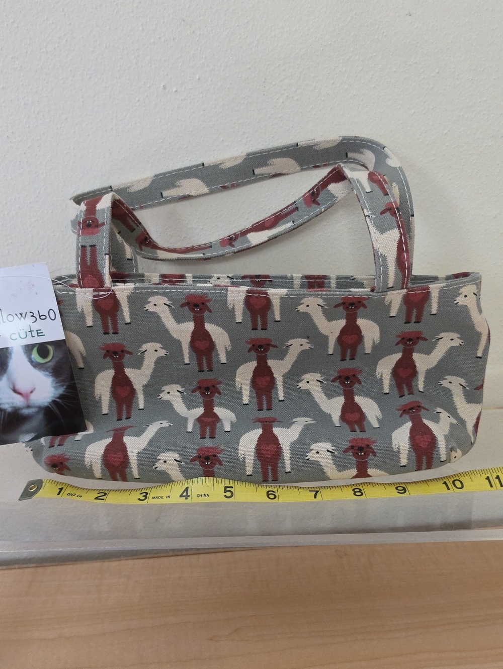 bungalow 360 Gray Tote with Burgundy and Cream Alpaca Print